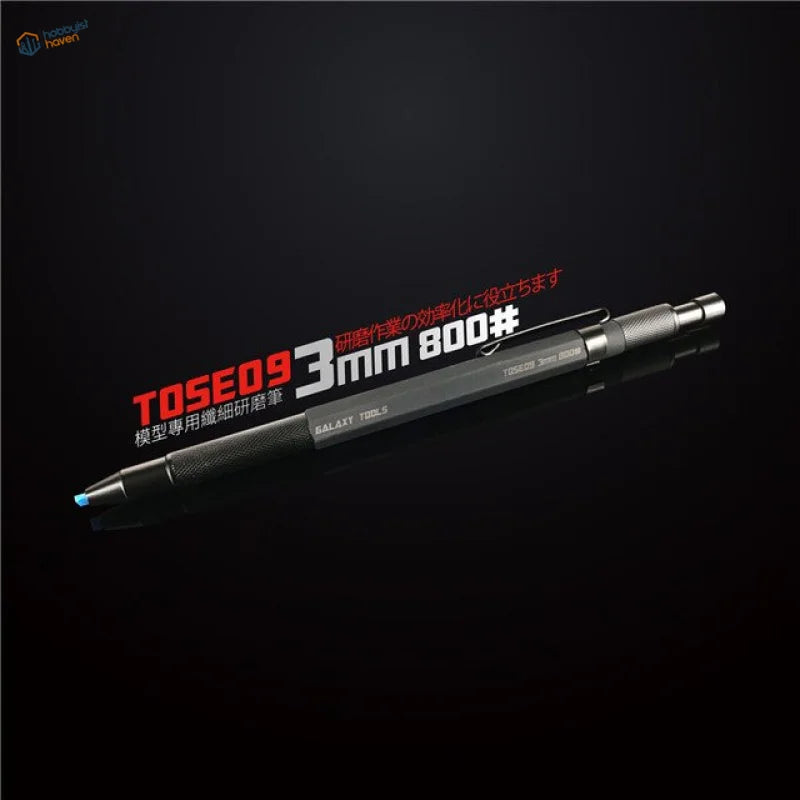 Precision sanding stone pen with black silver 3mm pencil and textured grip