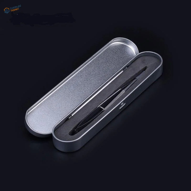 Precision tweezers for flat pieces in open silver case