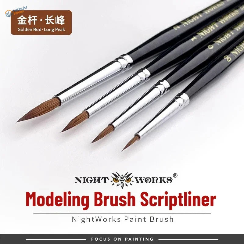 Premium sable brushes set of four black-handled scriptliners