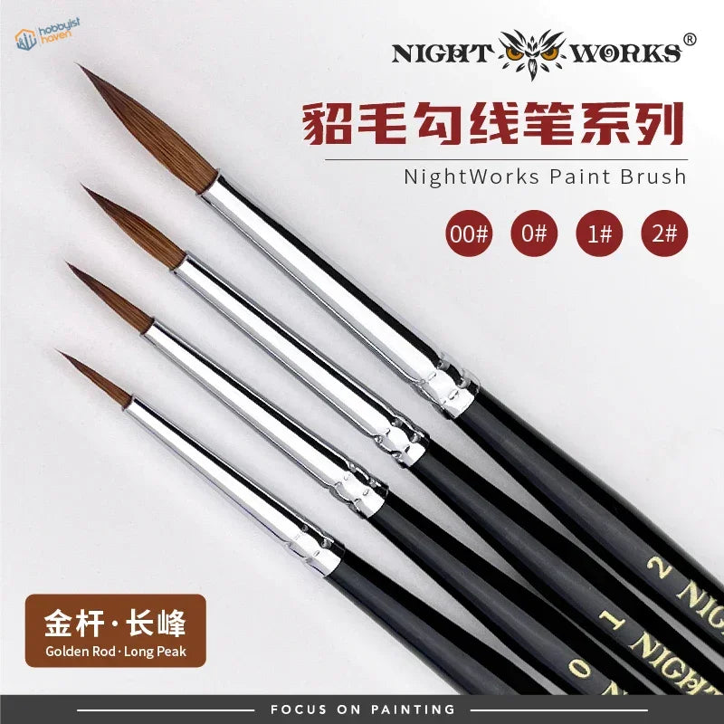 Premium sable brushes set of five with black handles and brown bristles