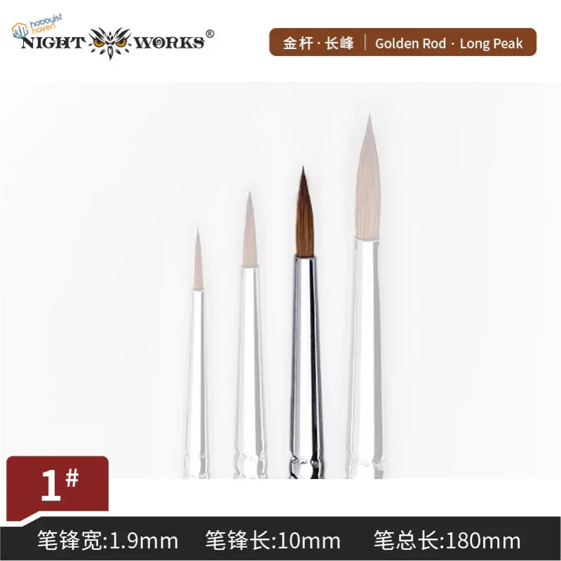 Set of four premium sable brushes with silver tips and natural bristles
