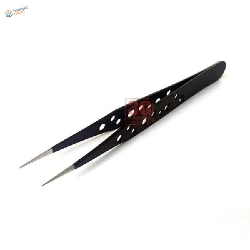 Premium modeling tweezers with black straight head and sharp tips