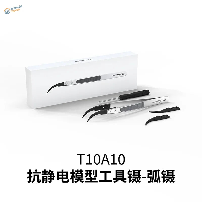 Pro-grade antistatic tweezers with replaceable chucks, curved precision tips