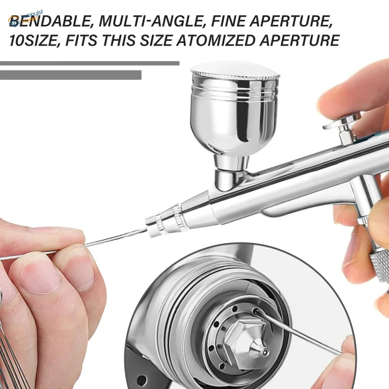 Shiny chrome professional airbrush cleaning kit with 10-size aperture
