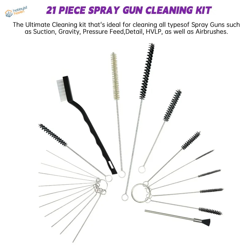 21-piece professional airbrush cleaning kit with brushes and tools