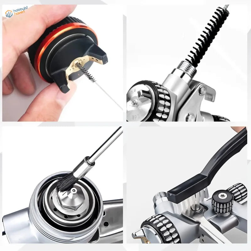 Silver and black professional airbrush gun in cleaning kit