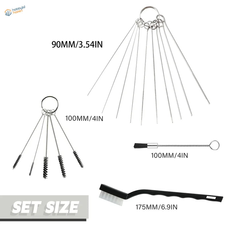 Professional airbrush cleaning kit with stainless steel brushes