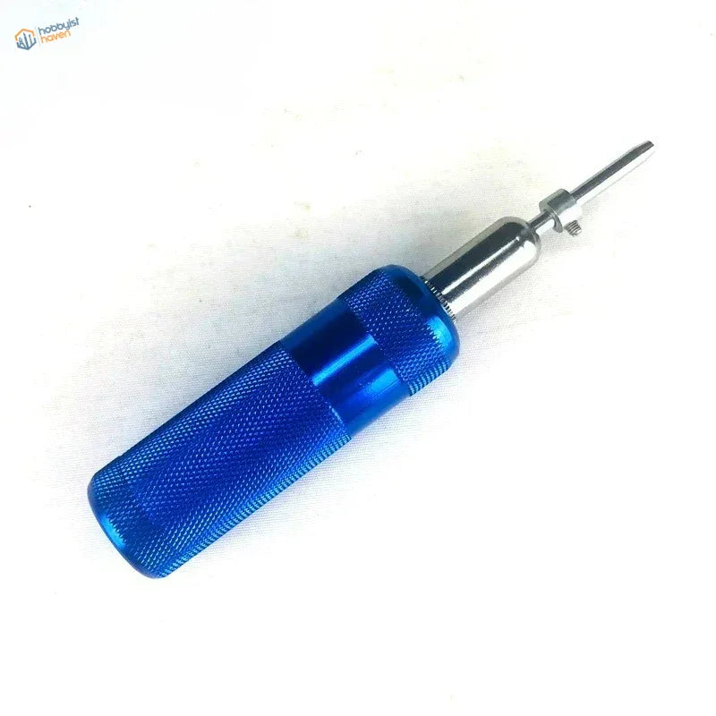 Professional nail presser tool with blue aluminum handle and silver tip