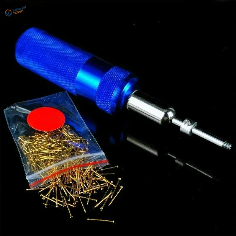 Professional blue and silver nail presser tool with textured grip