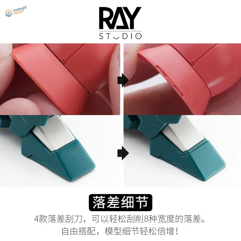 Red and teal Professional Step Scraper model kit parts with white internals, panel lines
