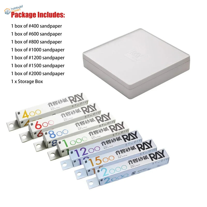 Ray Studio self-adhesive sandpaper sets white storage box