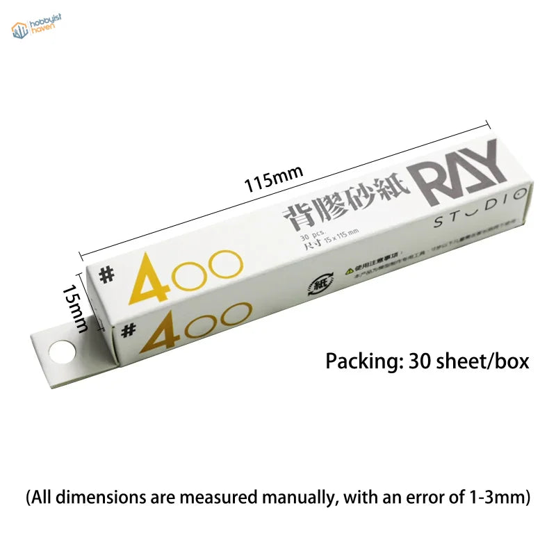 Ray Studio 400 grit self-adhesive sandpaper sets box, 30 sheets