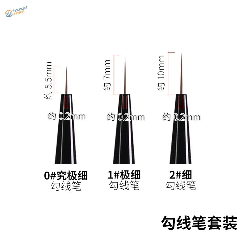 Ray Studio ultra-fine liner brushes 3-brush set (0#, 1#, 2#) with black handles