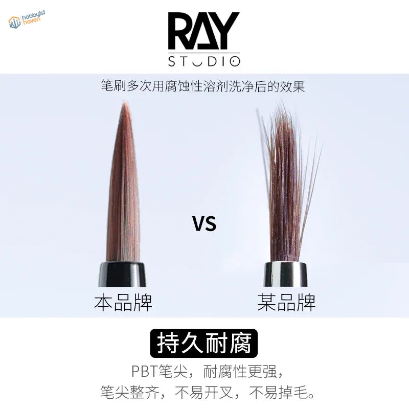 Ray Studio ultra-fine modeling brush with black PBT handle and brown bristles