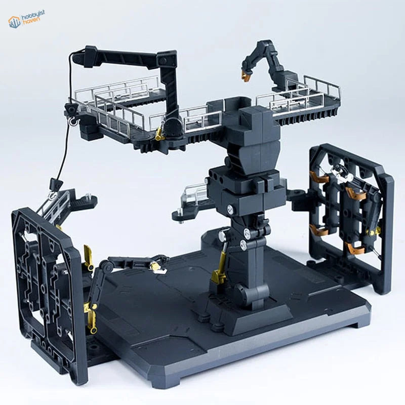 Black and gold 1/144 RG/HG universal platform hangar with robotic arms