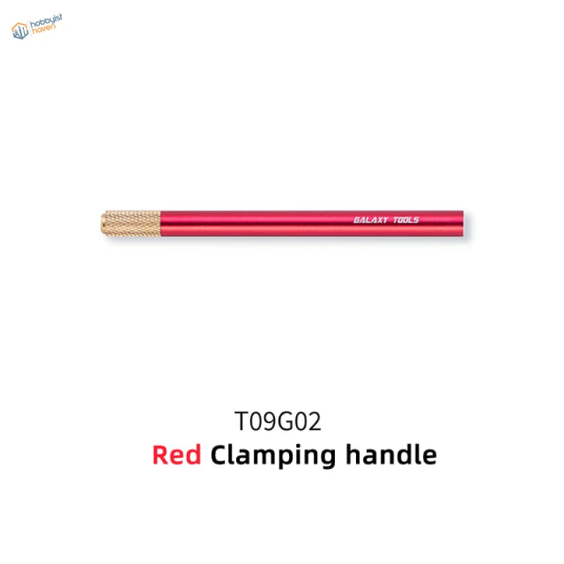 Red metallic rivet making tool handle with gold grip and Galaxy Tools engraving