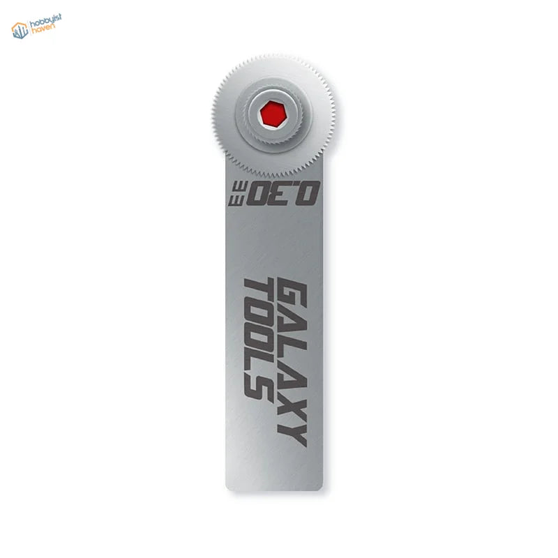 Silver Galaxy Tools rivet making tool with red hex center and gear edge