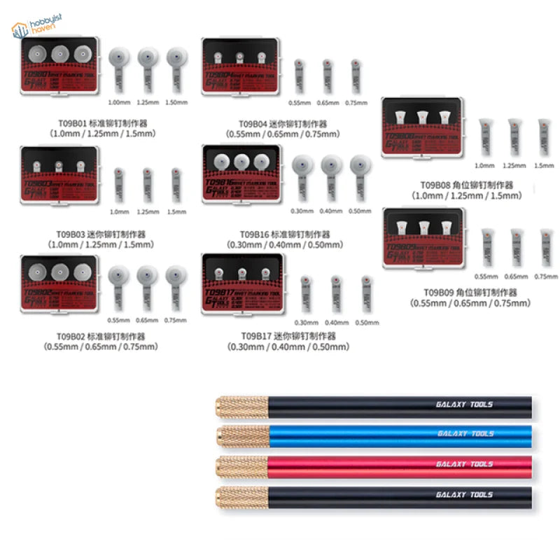 Galaxy tools bits and wires for rivet making tool in scale modeling