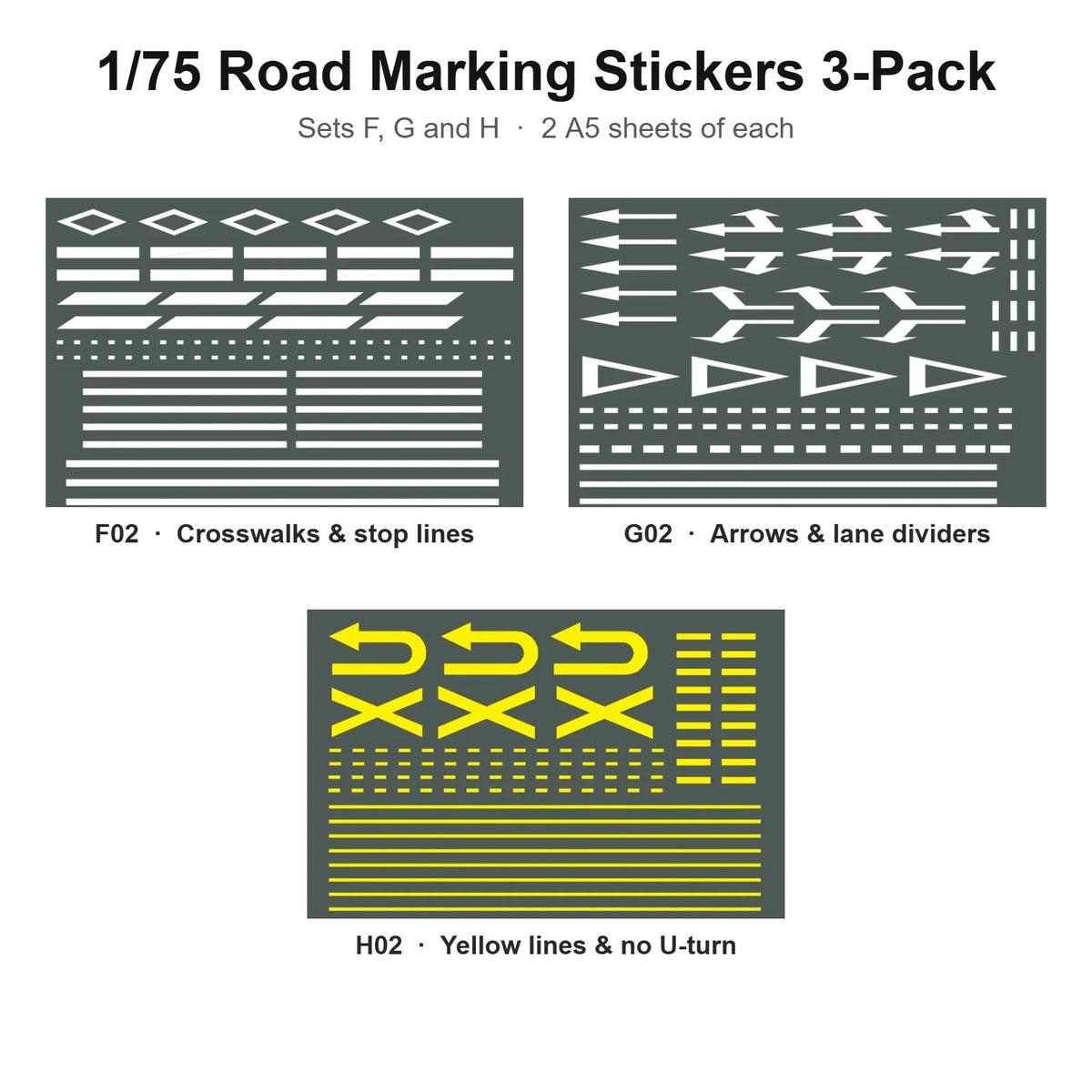 1/75 Road Marking Stickers 3-Pack (F02, G02, H02)