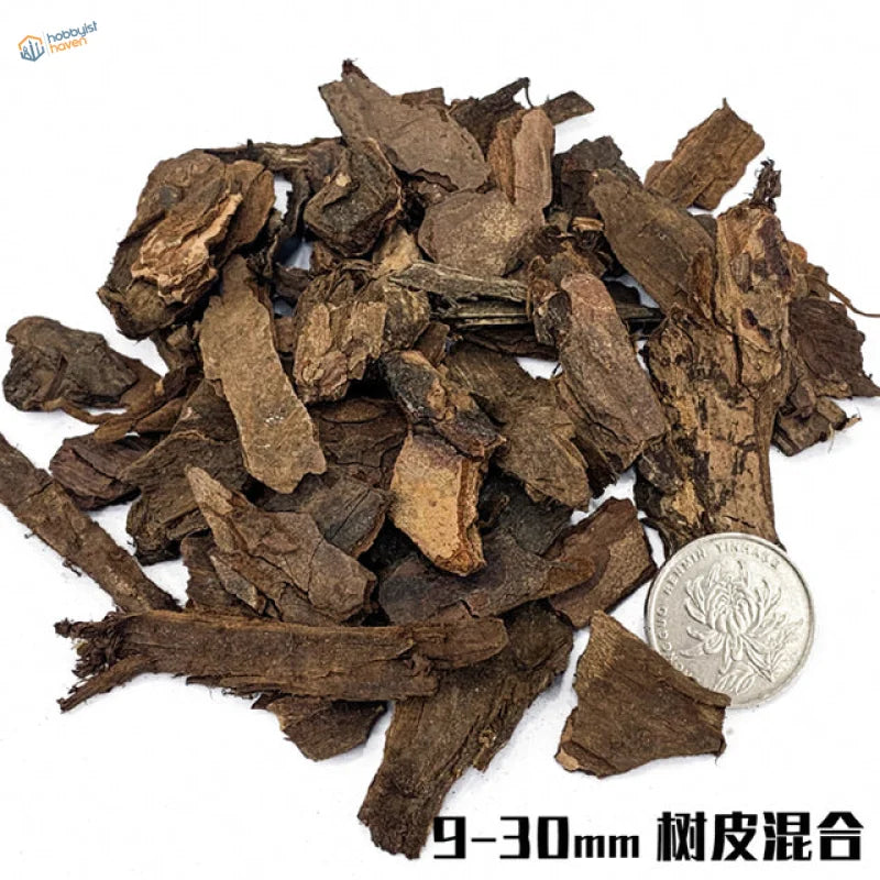 Rock-simulating dark brown tree bark chips for scale modeling dioramas
