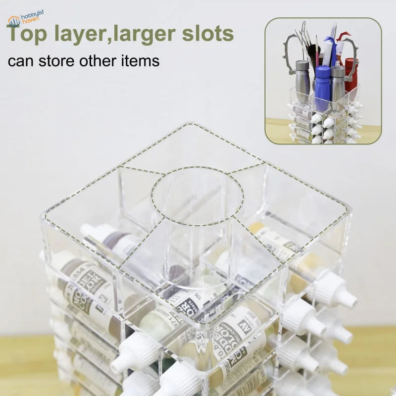 Rotating acrylic paint organizer with compartments for paint bottles
