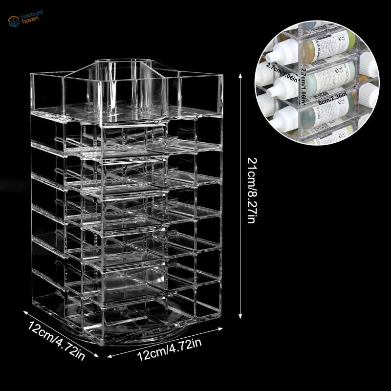 Rotating acrylic paint organizer with clear multi-tiered drawers for paint bottles