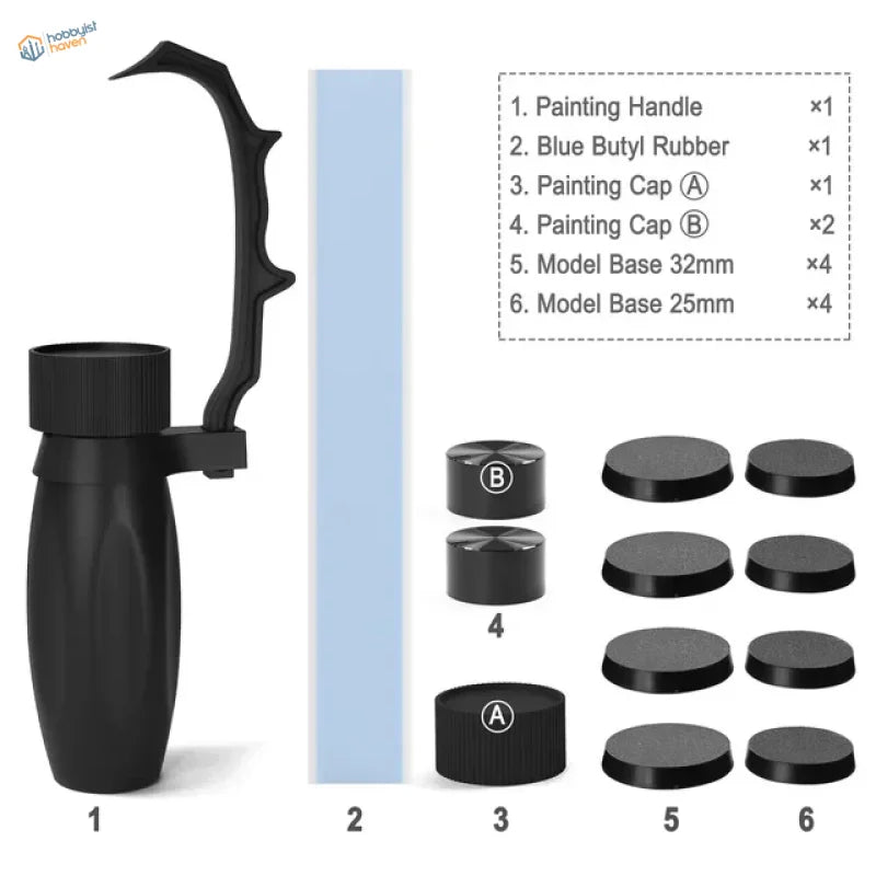 Black rotating handle for figure painting with ergonomic grip and textured surface