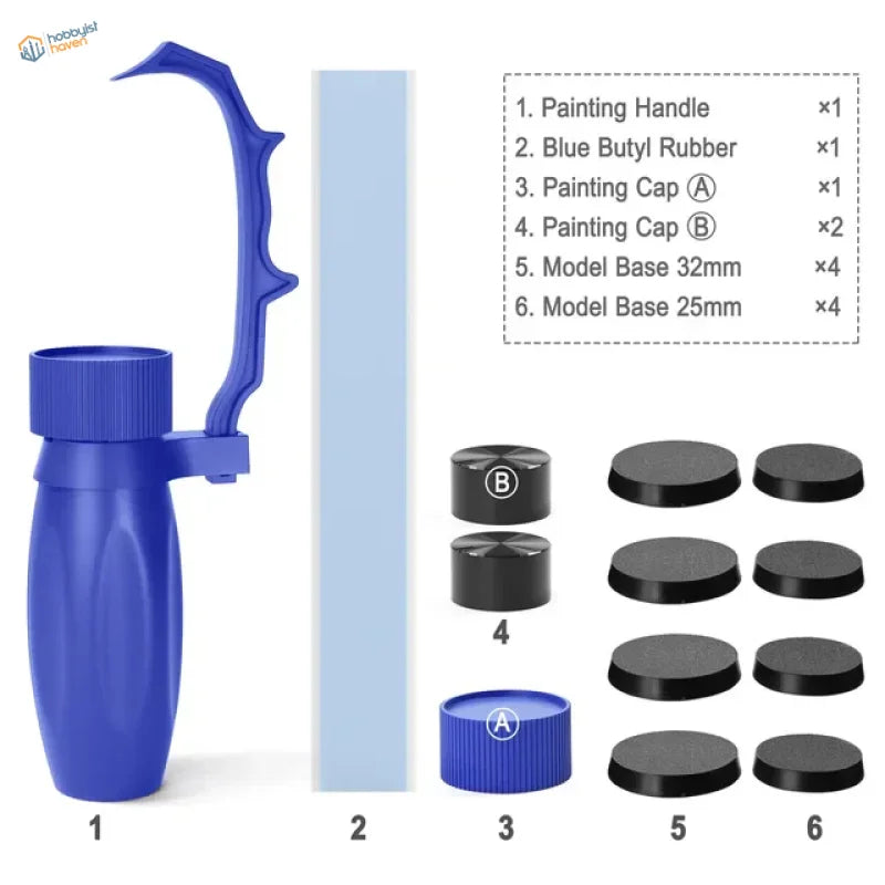 Blue rotating handle for figure painting with ergonomic ribbed grip