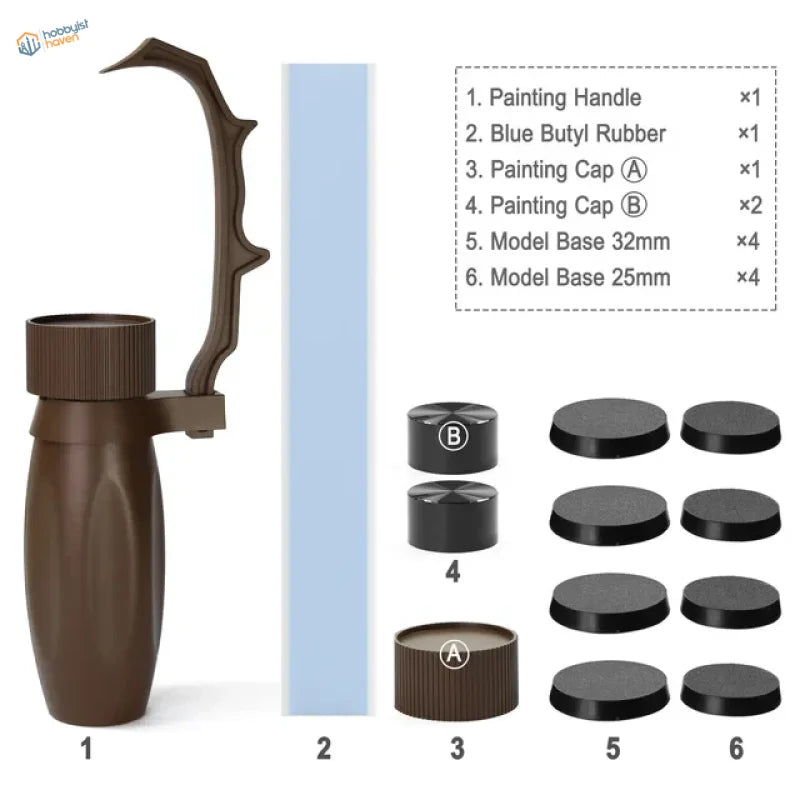 Brown rotating handle for figure painting with ergonomic ribbed grip