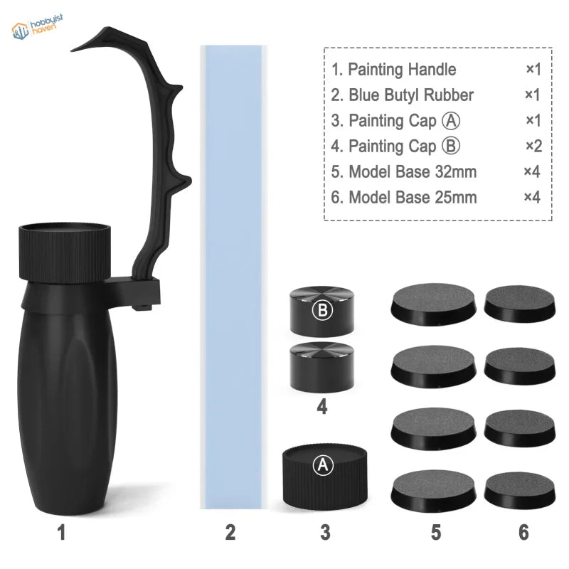 Black plastic rotating handle with ergonomic grip for figure painting