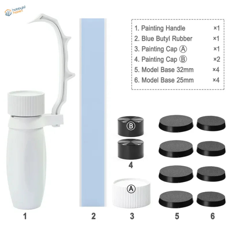 White plastic rotating handle for figure painting with serrated grip and cap