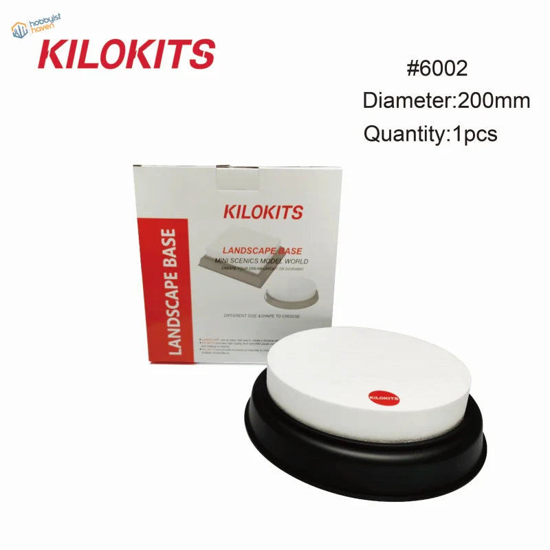 White Kilokits #6002 round diorama base on black stand