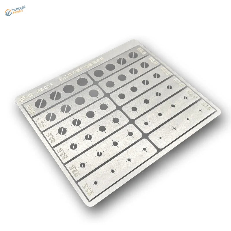 Round shape airbrush template set with silver metal model kit and cutouts