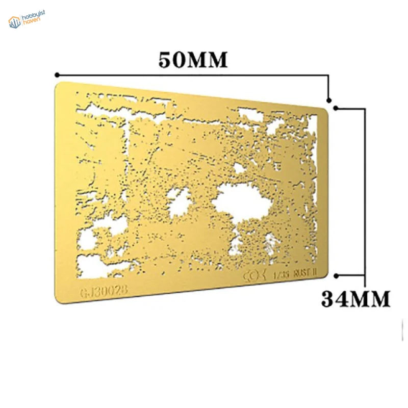 Gold rectangular corrosion stencil for scale modeling tools