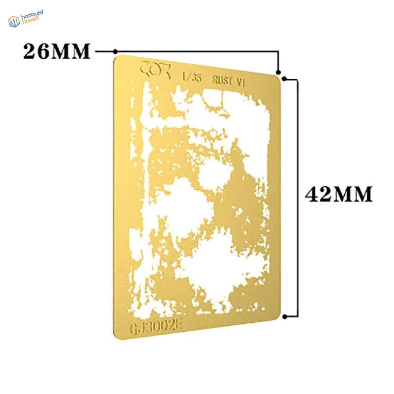 Gold corrosion stencil with rust pattern for scale modeling tools