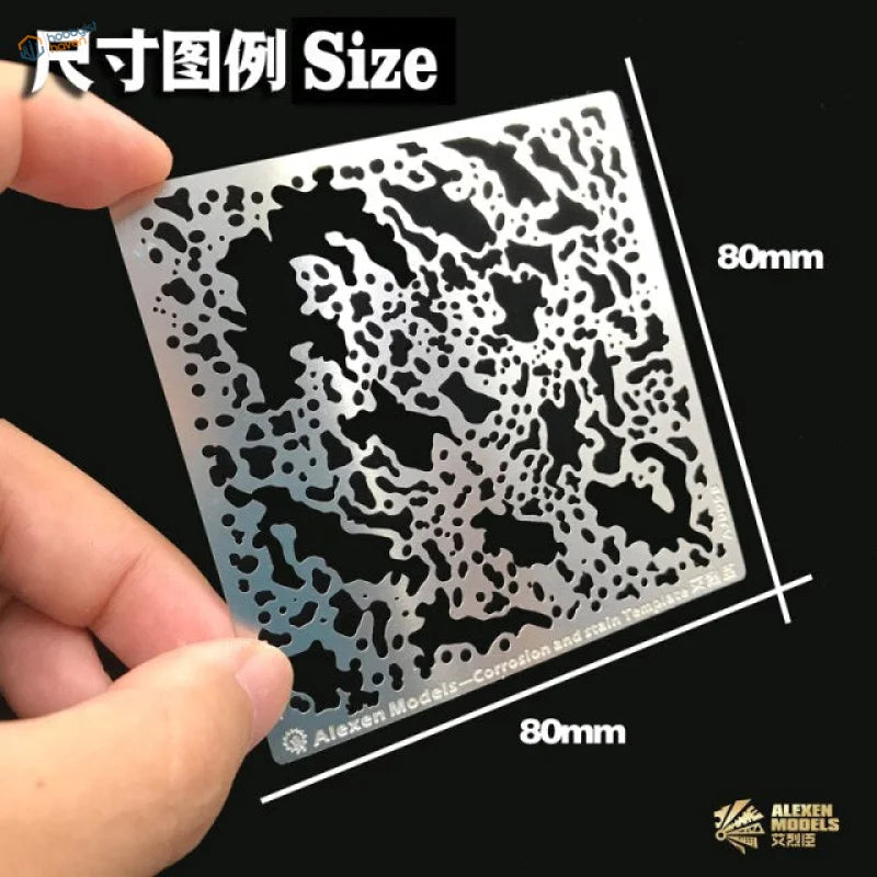 Silver rust mold stencil with black corrosion for scale modeling tools