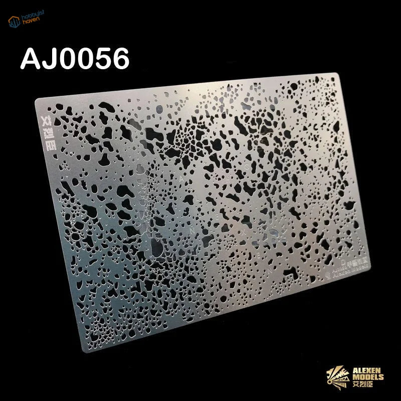 Silver metallic stencil with speckled pattern for rust mold scale modeling
