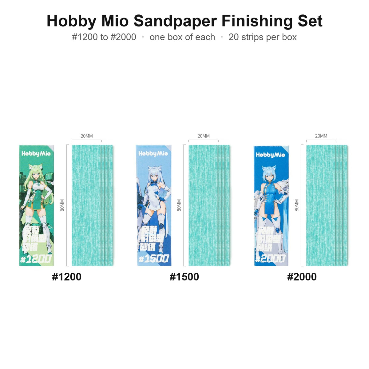 Hobby Mio adhesive sandpaper Finishing Set, grits #1200 to #2000