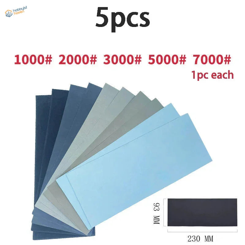 Premium sandpaper set with 1000# to 7000# grits for precision modeling