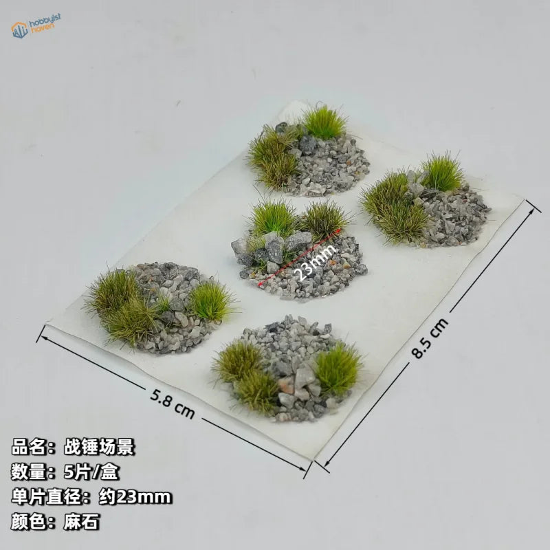 Scenic base toppers gray stone miniature terrain pieces with green grass tufts for wargaming and model building tools