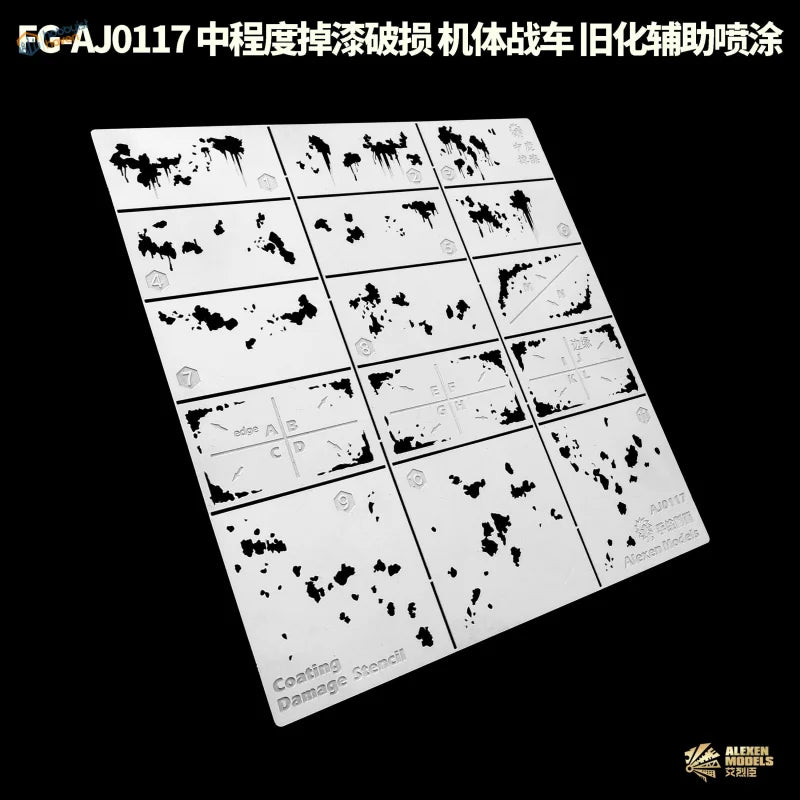 White plastic scratches stencils for weathering effects in scale modeling tools