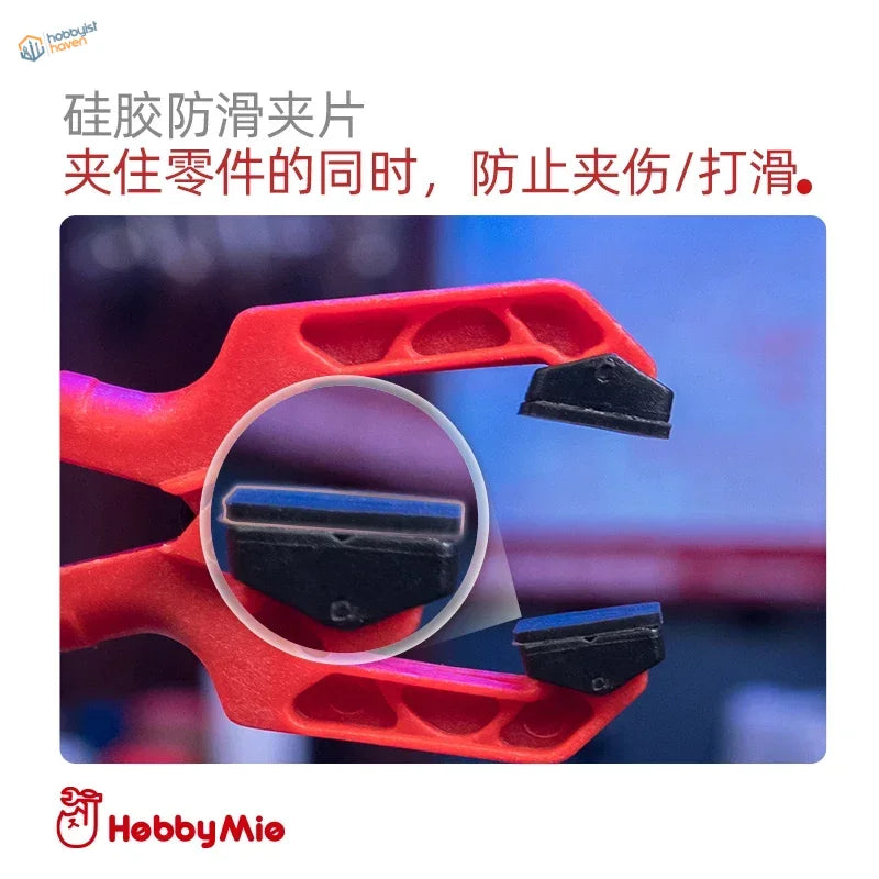 Red Seamless Clamps with black silicone anti-slip clips for scale modeling tools