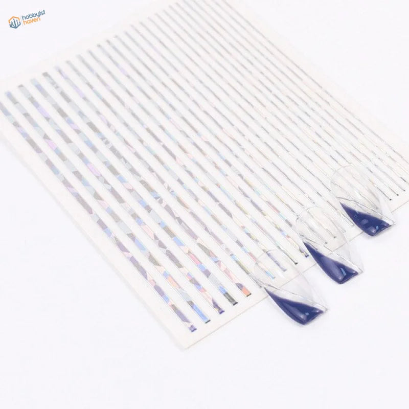 Holographic silver stripe stickers for scale modeling in blue tips sleeves