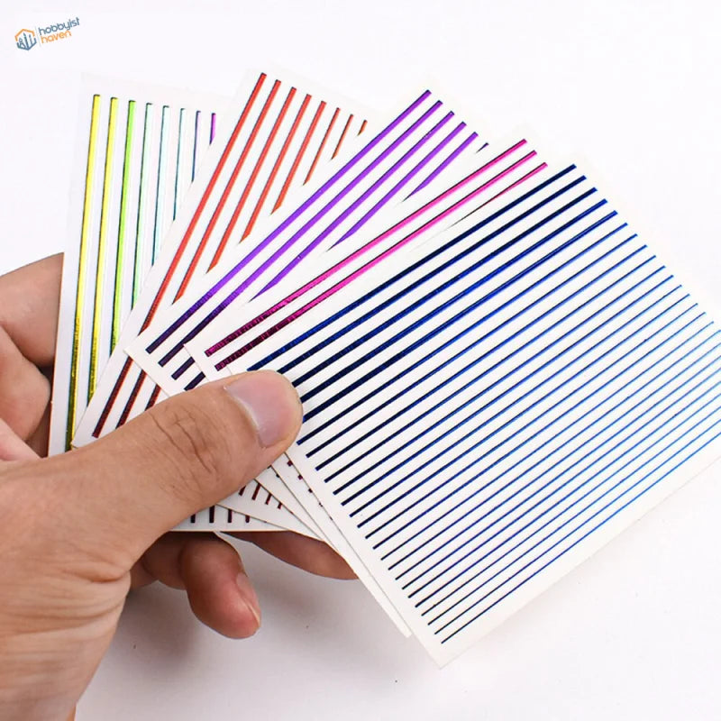 Hand holding Self-adhesive Stripe Stickers with iridescent stripes