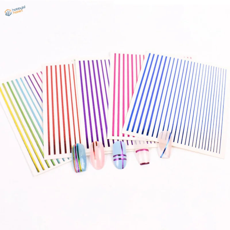 Rainbow metallic stripe stickers on artificial nails for scale modeling