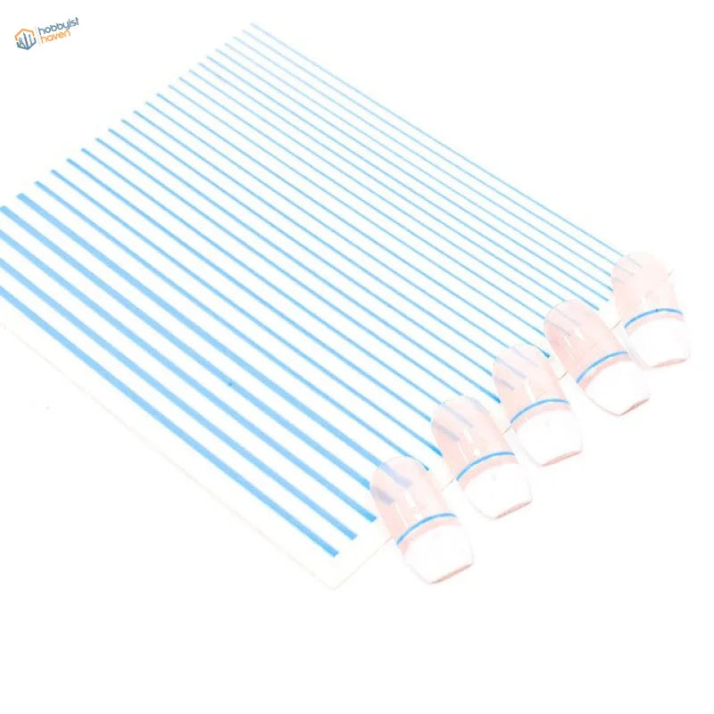 Translucent pink nail tips with blue stripe stickers for scale modeling