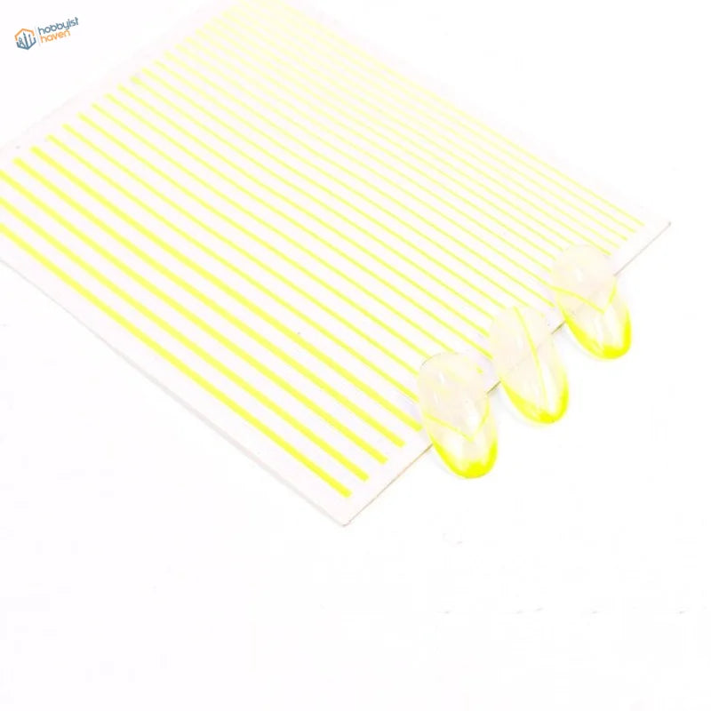 Yellow neon nail tip stripe stickers for scale modeling, glossy finish