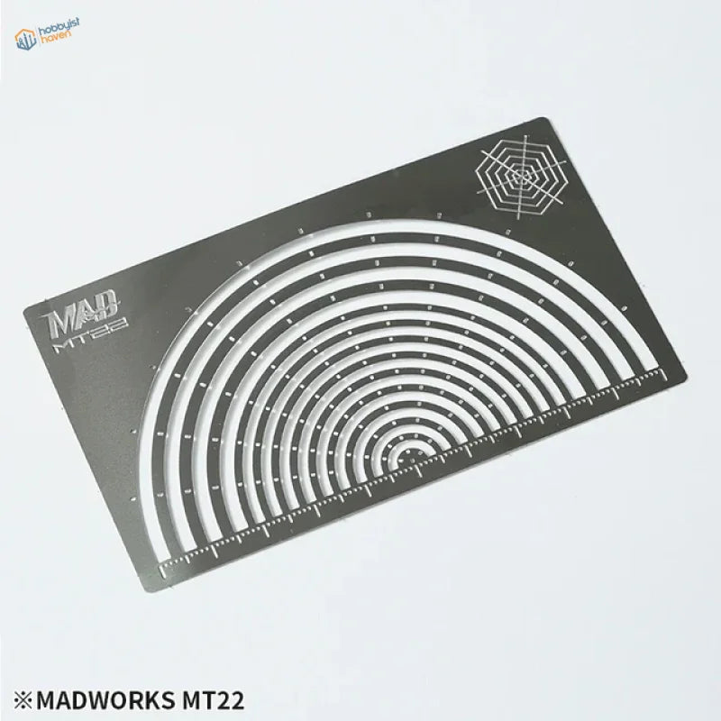 Black Madworks MT22 semi-circle arcs mask tape cutting stencil with white concentric pattern