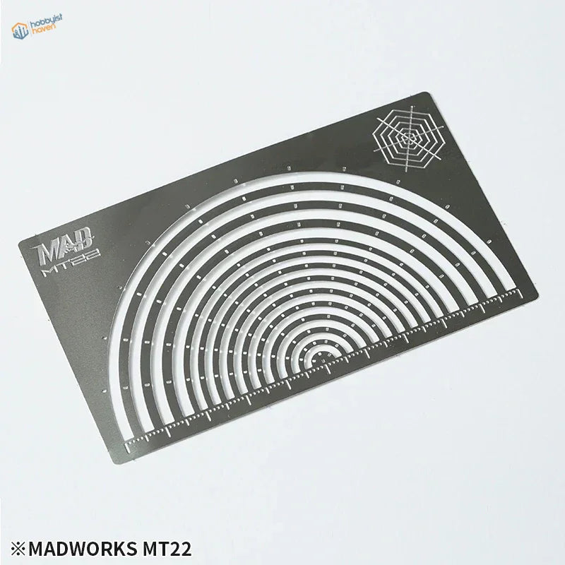 Madworks MT22 black metal circle arcs mask tape cutting stencil with concentric cutouts