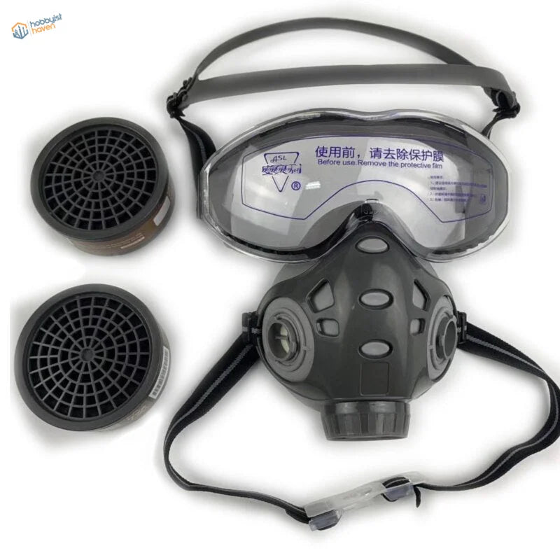 Black and gray A5L face dust mask with goggles and straps